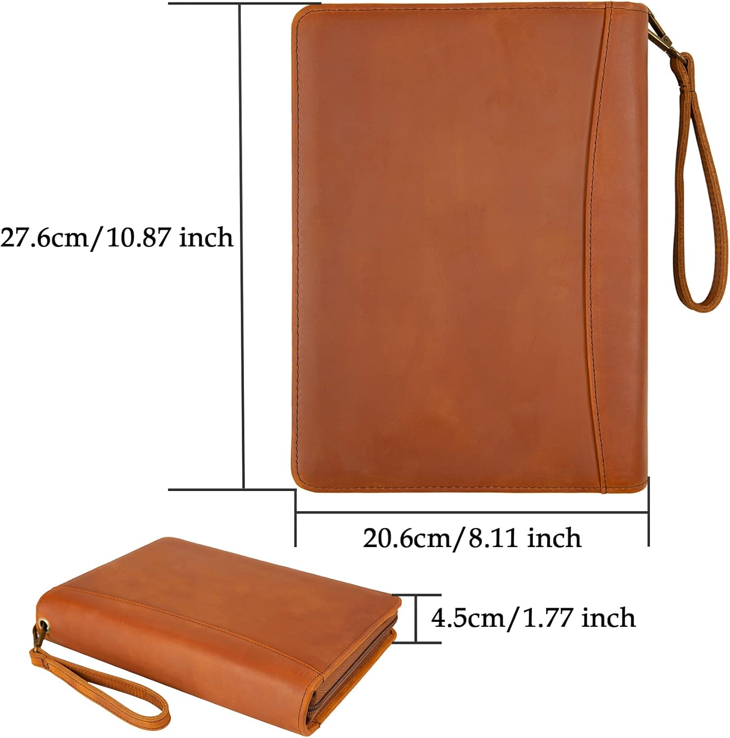 A5 Genuine Leather Portfolio Notebook Binder, 6 Ring Binder Notebook Portfolio, Refillable Notebook A5 Planner Binder with Binder Pockets (Standard,Brown)