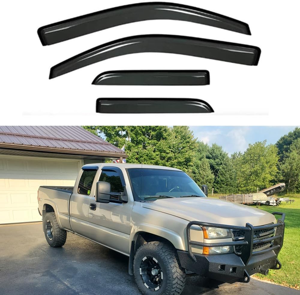 Wensdy 4pcs Side Window Wind Deflector Visors,Outside Mount sun rain guards for 1999-2006 Chevy Silverado/GMC Sierra 1500/2500/3500,2007 HD Classic Models Trucks with Ext. Cab 94044 99-06 Silverado/Sierra 1500 Ext Cab