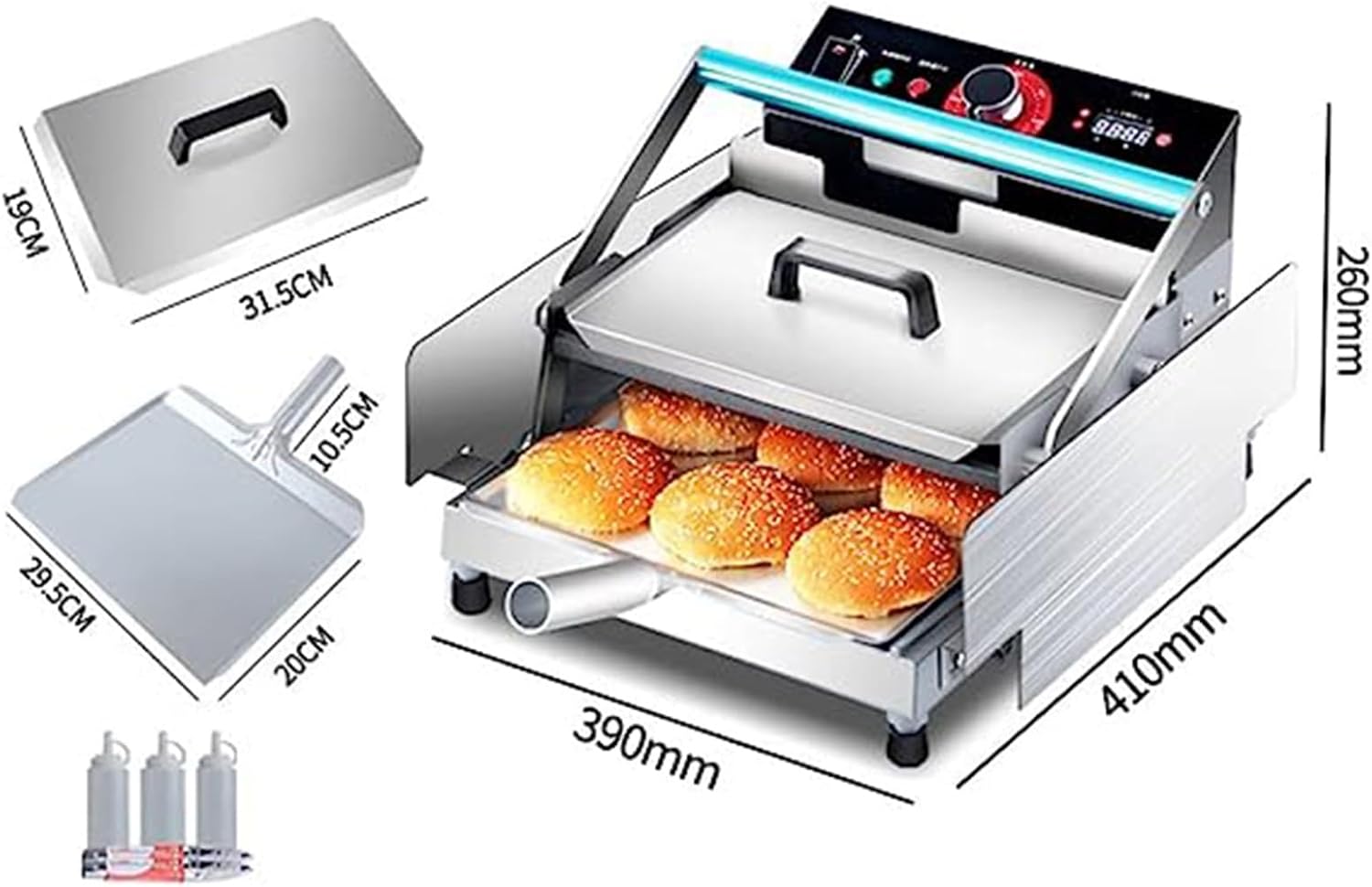 Intelligent Control Hamburger Grilling Machine, Timing Temperature Control, Non-Stick Coating, Hamburger Double-Layer Bread Machine, Electric Commercial Hamburger Baking Machine