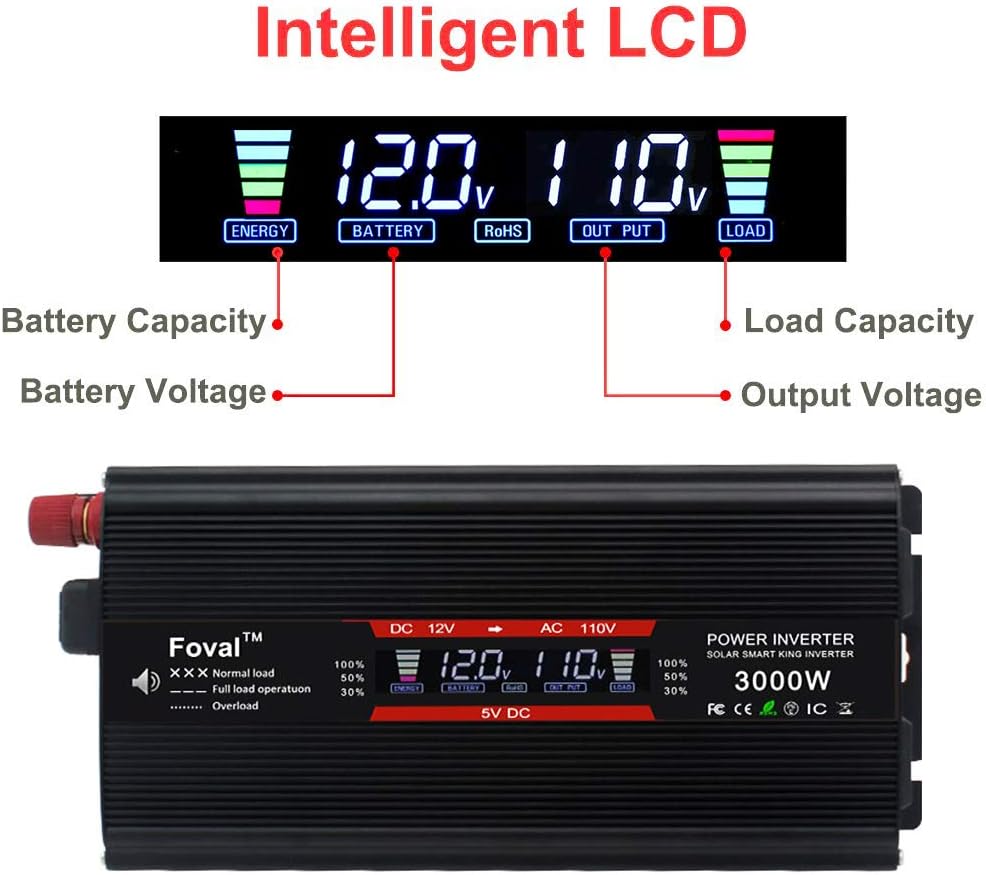 Hottest Sales Yinleader Power Inverter 1500W/3000W(Peak) DC 12V to 110V AC Converter with Intelligent LCD Display Dual AC Outlets Dual USB Charger for for RV Caravan Truck Laptop Phone(Black) Limited Discount Yinleader Power Inverter 1500W/3000W(Peak) DC 12V to 110V AC Converter with Intelligent LCD Display Dual AC Outlets Dual USB Charger for for RV Caravan Truck Laptop Phone(Black)
