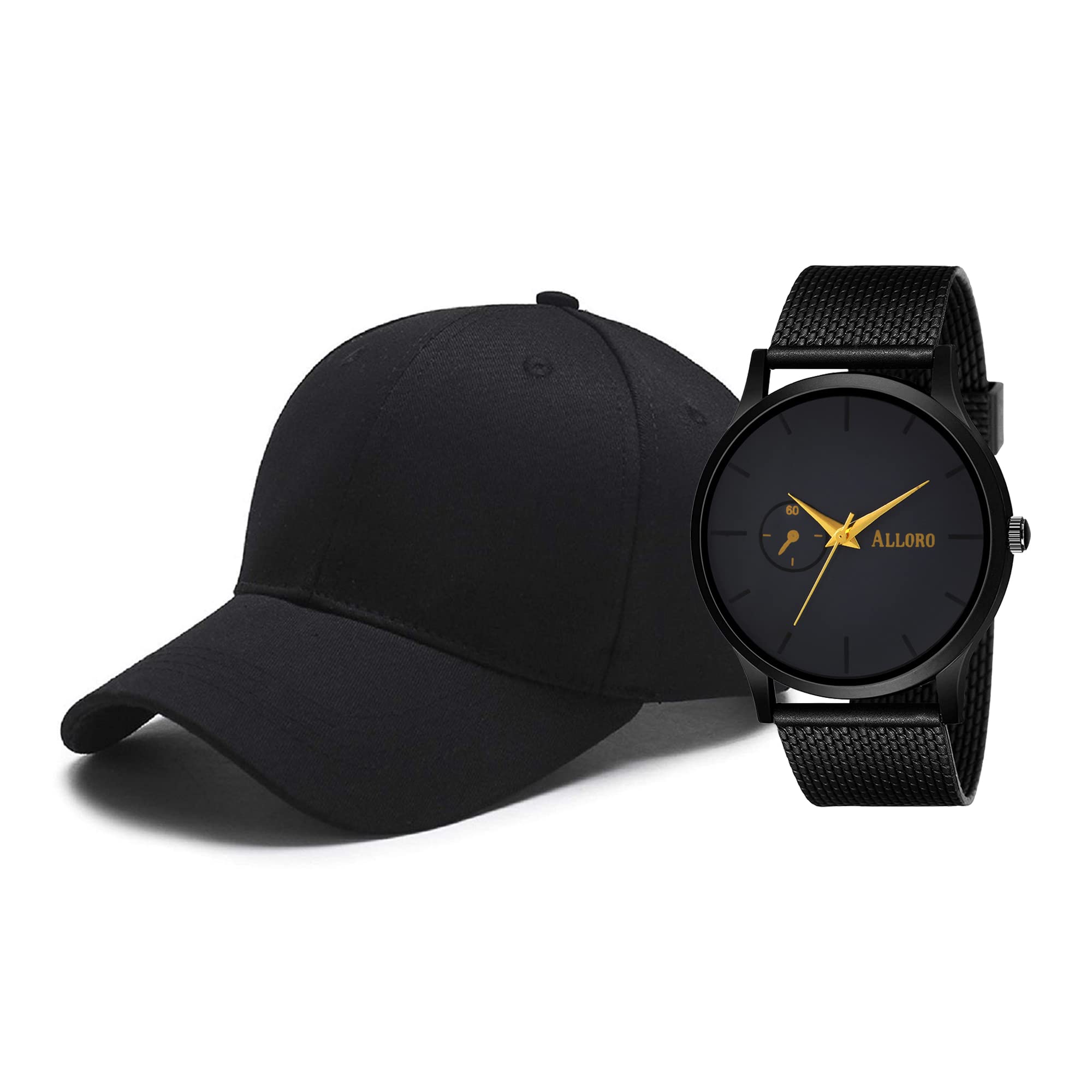 ALLORO Analog Slim Black Mens Wrist Watch with Cap Combo (B09YBZ7T9V) Amazon Price History, Amazon Price Tracker