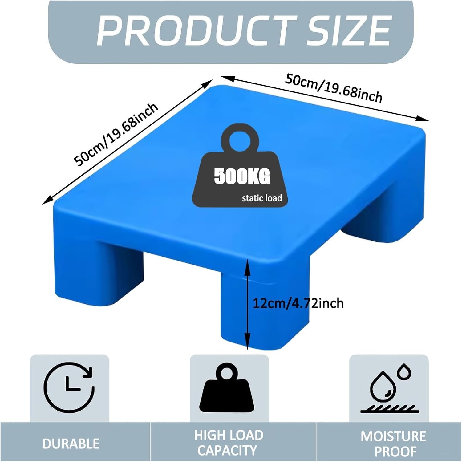 Plastic Pallet, Blue Breathable Polyethylene Pallet, Lightweight Floor Pallet Article Rack, Easy Stack, Multi-Functional Moisture-Proof Board for Garage Supermarket Basements(2ps,50x50x12cm)