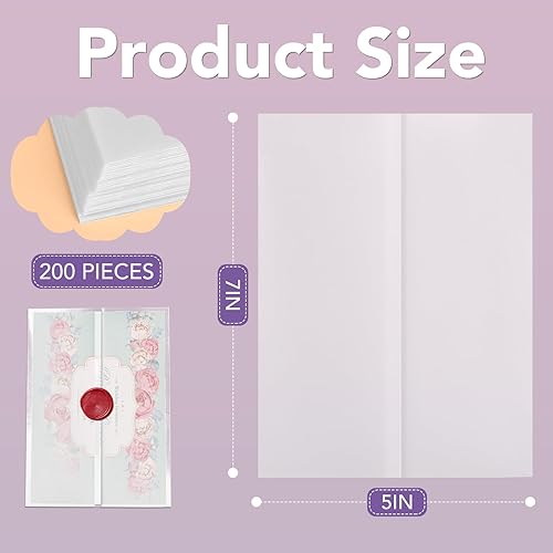 Miniatura 3 de VOISEN 200 piezas de papel de vitela preplegado, chaquetas de vitela imprimibles, papel de vitela translúcido de 5 x 7 pulgadas, envolturas de papel
