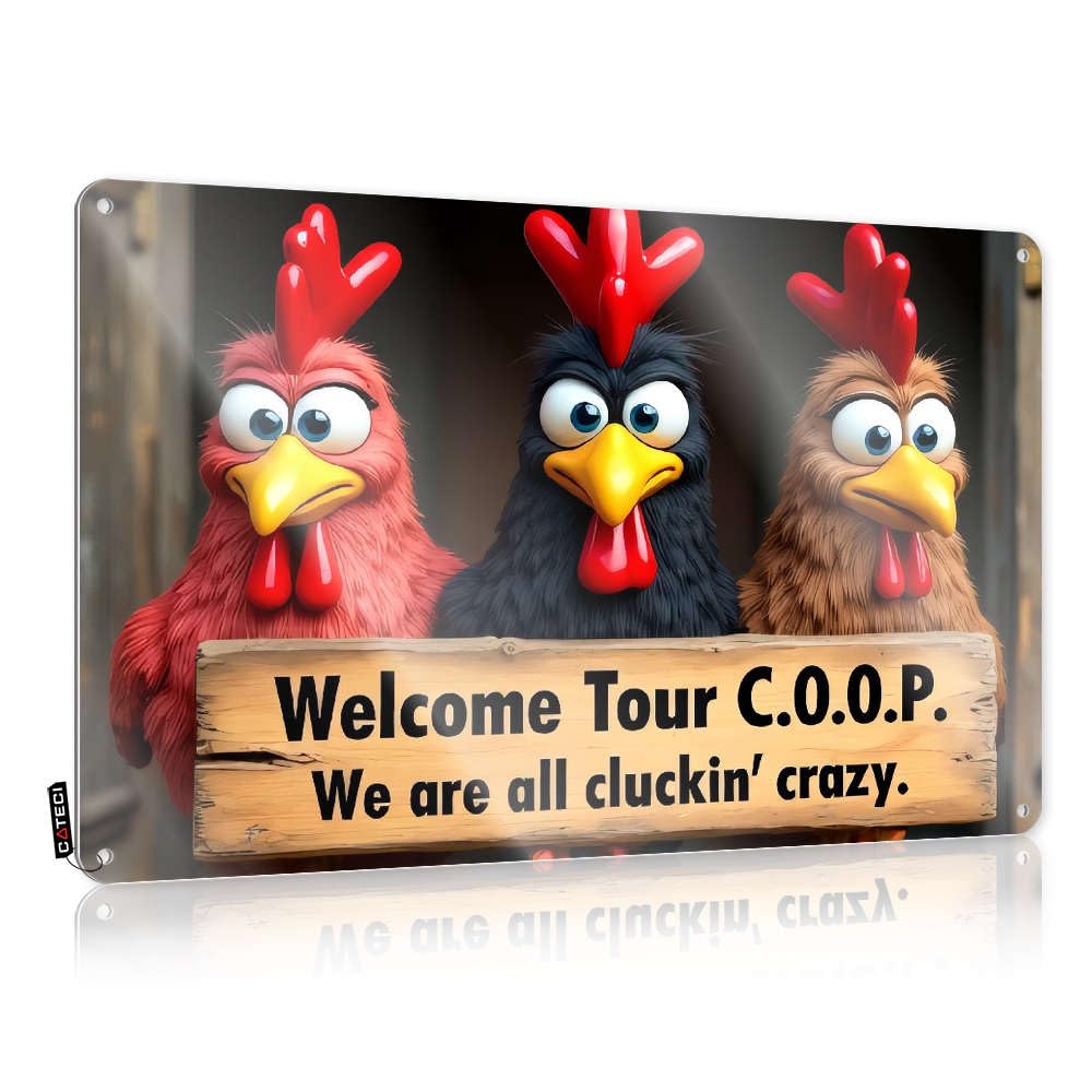 Fzfn Colour Welcome To Our Coop. We're All Crazy! Collection Sweet - Fall Decor Tin Wall Decor Wall Art Decoration(20X30cm)