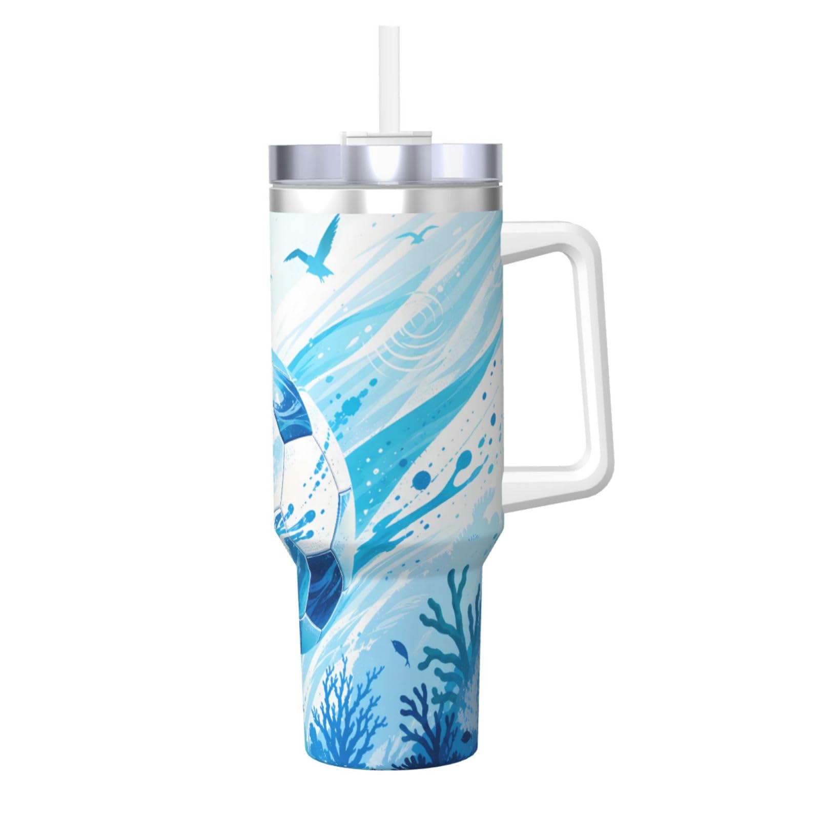 Vaso aislado Ocean Wave Soccer de 40oz con tapa y pajilla, tu termo ideal para el coche y trabajo