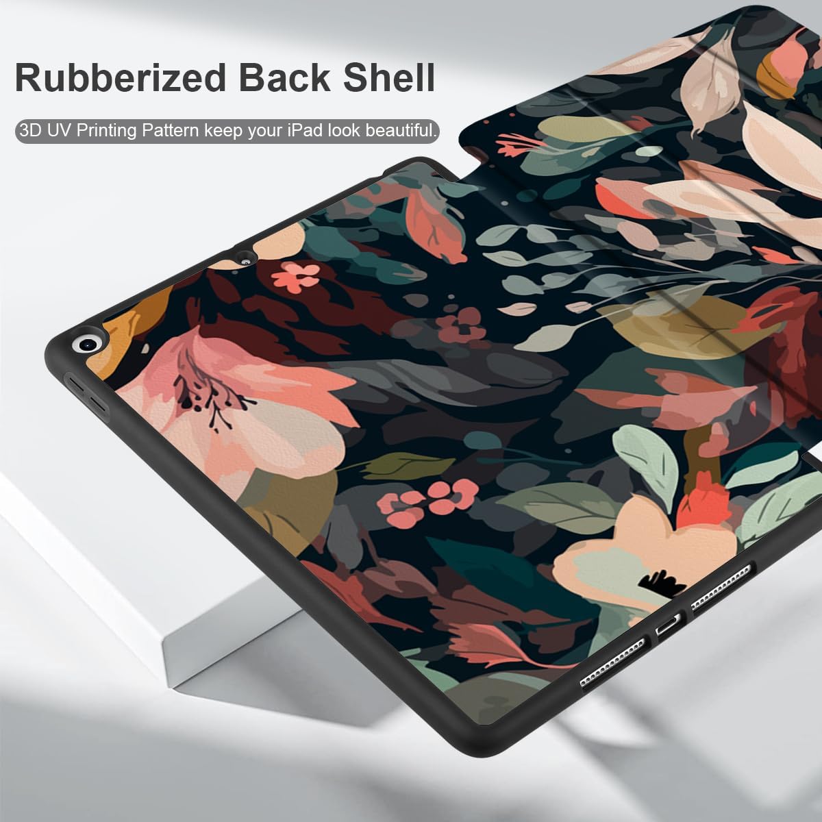 DONGKE Case Compatible with iPad 10.2 Inch 2021 2020 2019 iPad 9th/8th/7th Generation with Pencil Holder, Slim Stand Protective Case with Soft TPU Back, Auto Sleep/Wake Cover, Painted Florals