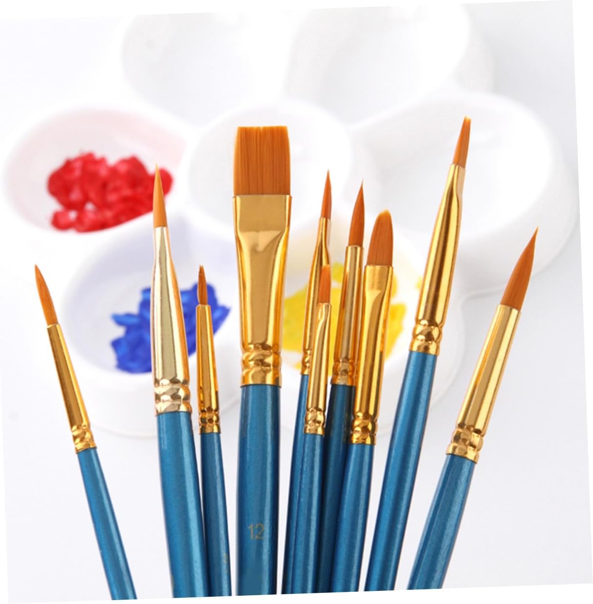 10-Piece Nylon Hair Art Paint Brush Set for Beginners Professionals and Students Blue Painting Brushes for Oil and Watercolor Art Supplies