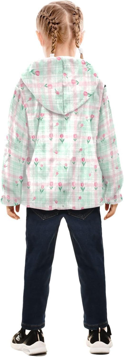 Tulips Plaid Toddler Winter Jackets Children Plush Outerwear Baby Girls Fall Fleece Jacket 3T