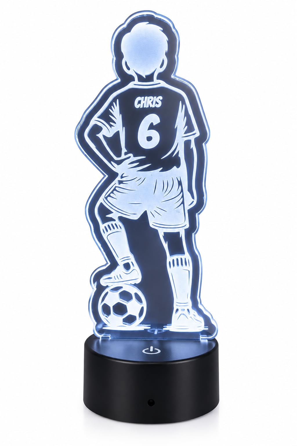 Personalised Football Night Light for Boys – Custom Name & Number Colour Changing LED Lamp, Acrylic Football Bedroom Light with Remote Control, USB Powered – Black Base