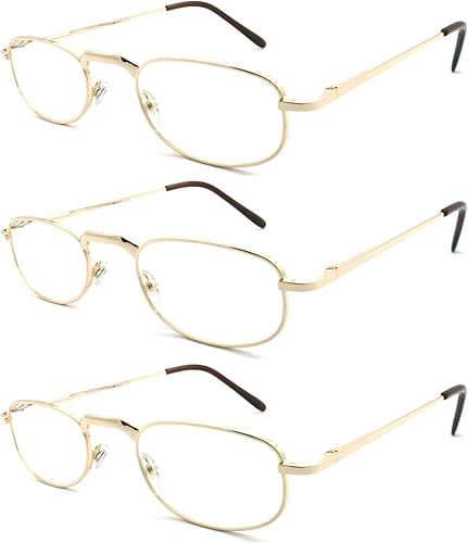 3 pares de lentes de lectura vintage de metal con bisagra de resorte para hombres y mujeres