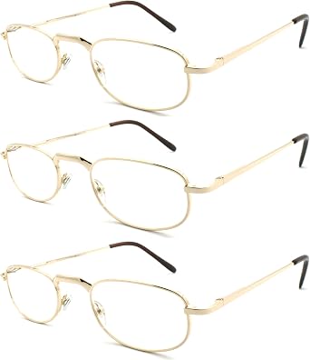 3 Pairs Metal Vintage Reading Glasses with Spring Hinge for men women