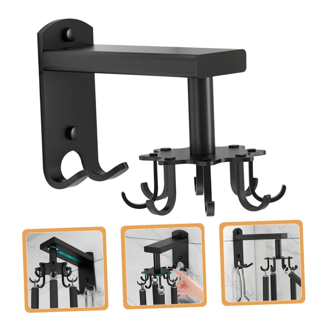 VASDEV 1 Ensemble Crochet pivotant de Cuisine Crochets Suspendus Support de Rangement pour Faire pivoter la spatule en Alliage d'aluminium Noir