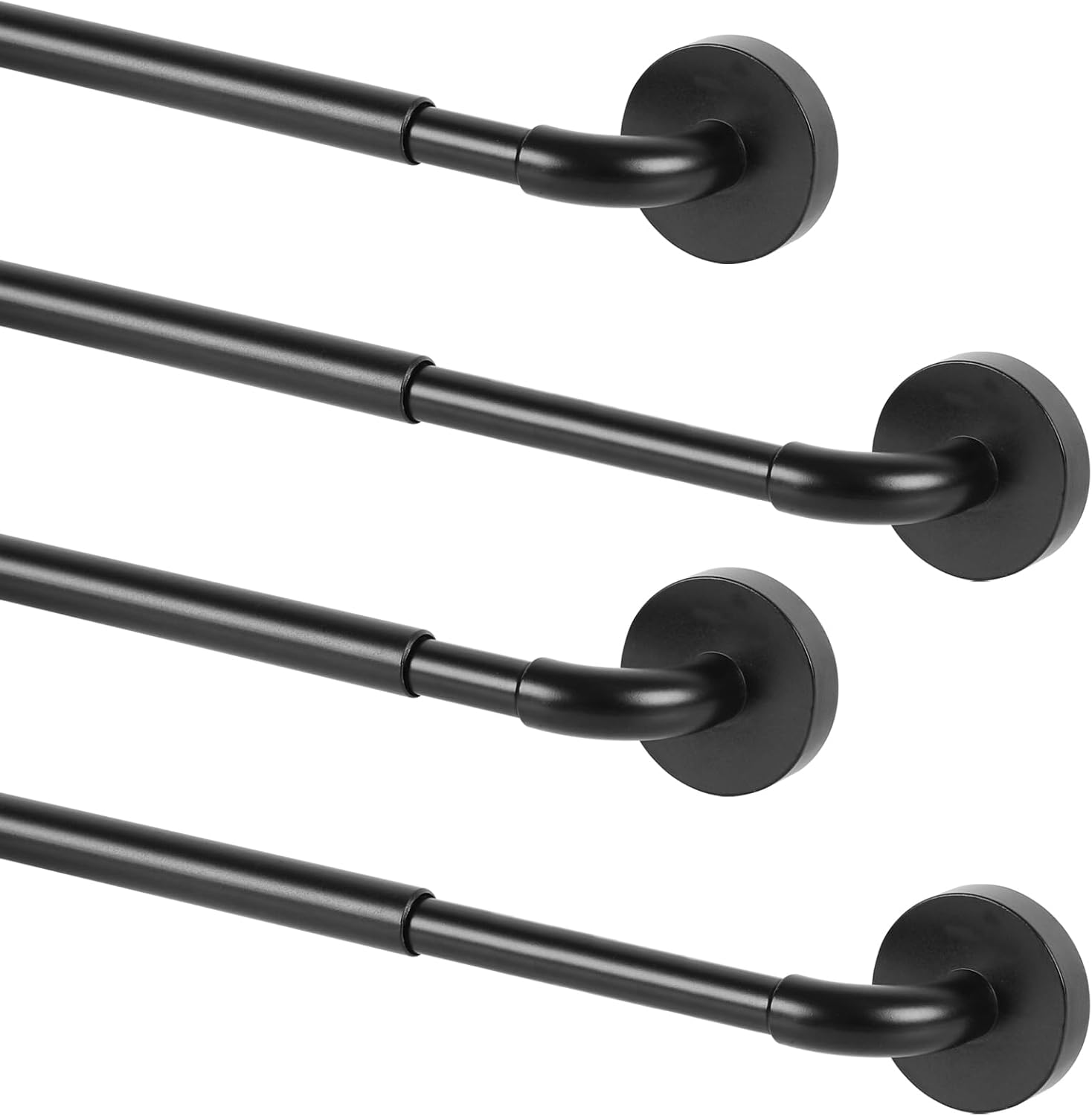 TYRON 4 Pack Magnetic Curtain Rod for Metal Doors Adjustable 18-30 Inch, 3/8 in. Diameter, French Door Magnetic Curtain Rods, Magnetic Cafe Rod(Black)