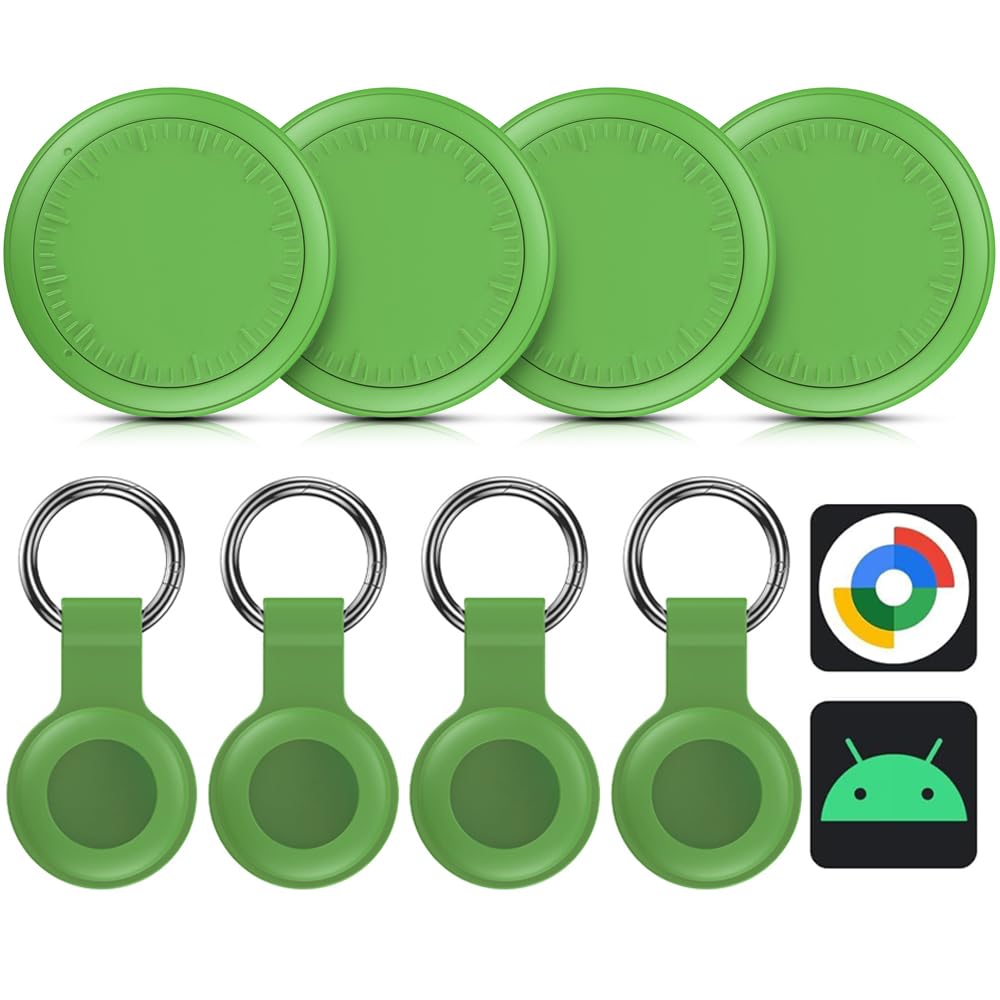 Smart Traceur Tag, Smart Traceur GPS Android Lot de 4, Fonctionne avec App Android Localiser,Traceur Localisateur D’Objets Bluetooth, Batterie Longue Durée,Tags Android pour clés/Portefeuilles (Vert)
