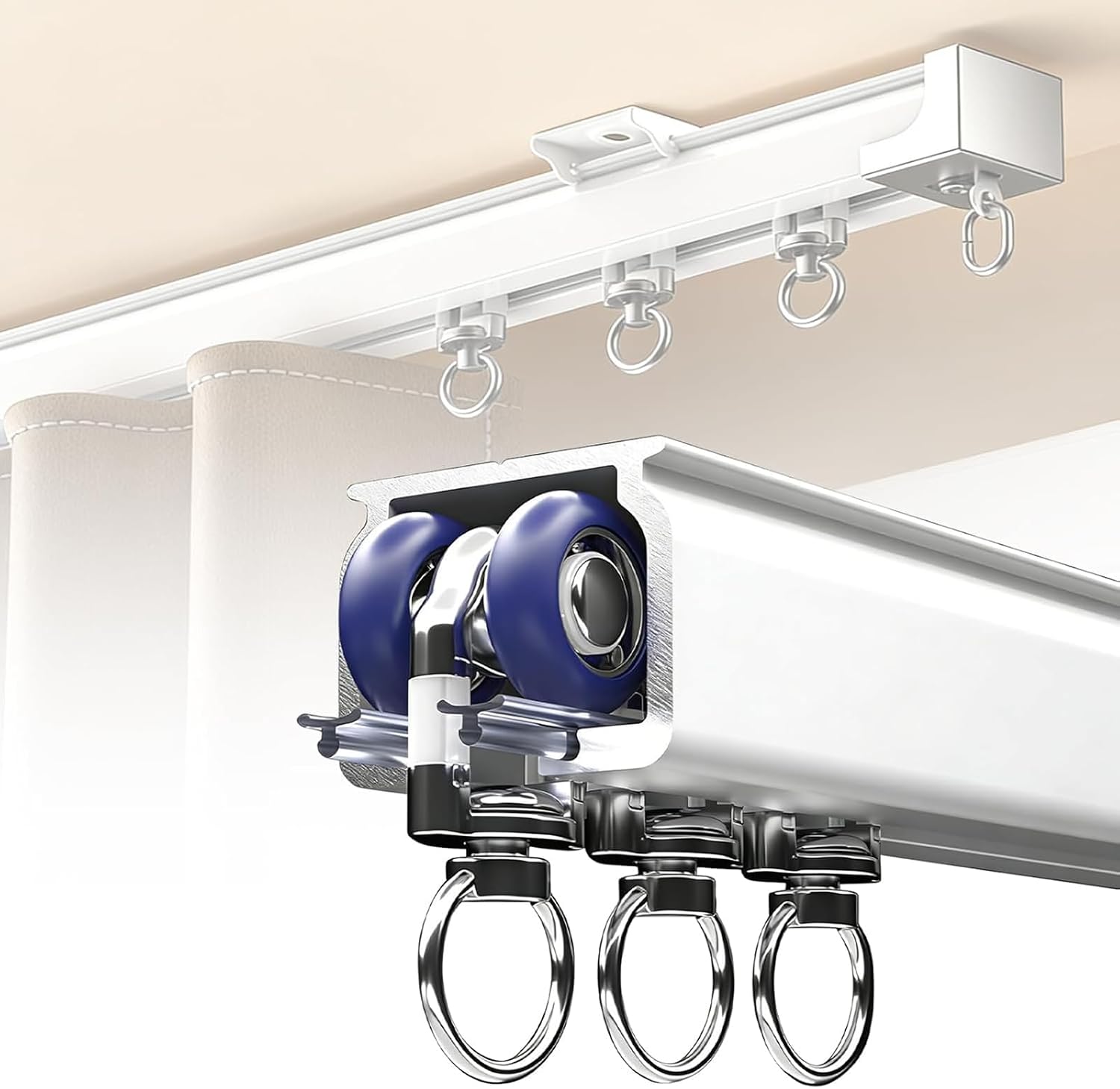Heavy Duty Aluminum Ceiling Curtain Track 1M - Silent Gliders, 100kg Capacity, Wall Mount, Nano Strips, Alloy Build, Baked Enamel Finish for Hotels, Hospitals, Garages (White)