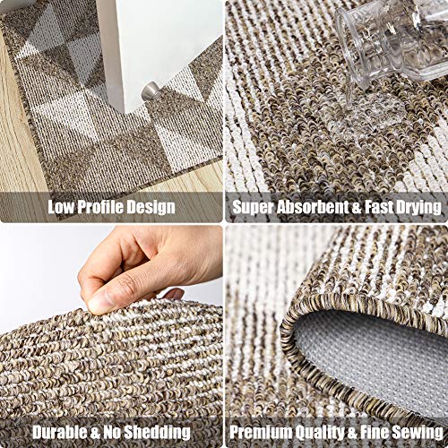 Indoor Doormat 24"x 36", Absorbent Front Back Door Mat Floor Mats, Rubber Backing Non Slip Door Mats Inside Mud Dirt Trapper Entrance Front Door Rug Carpet, Machine Washable Low Profile-Brown Geome by Aoonby - Image 4