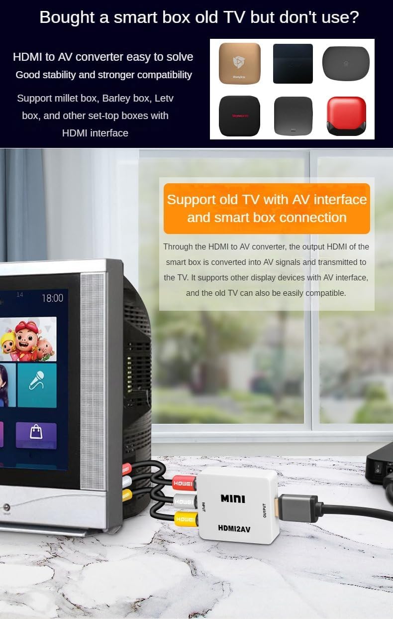 HDMI to AV Converter Box, Mini Video Adapter for Smart Box and Set-top Box to Old TV, with RCA Output image 2