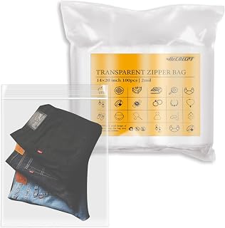100 Clear Plastic Reusable Zip Bags - 14×20 inch, 2 mil Thick, Strong & Durable Poly Baggies with Resealable Zip Top Lock for Travel, Storage, Packing, and Shipping - UFCOELPT Bulk Package