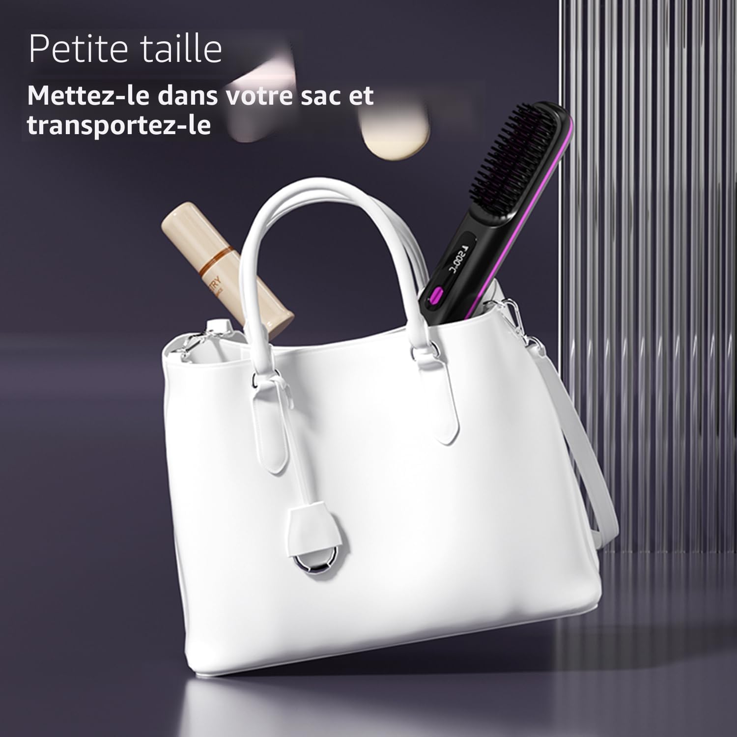 Go Brush Pro Mini brosse à lisser portable sans fil pour femme avec affichage de la température LCD, 2000 mAh, chauffage rapide et fer à lisser en céramique sans fil (BK)