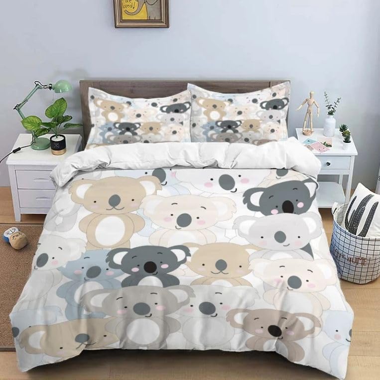 Parure de lit 240 x 260 housse de couette koala microfibre 110g/㎡ taie 65x65