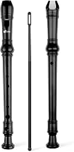 SWAN Soprano Recorder Instrument for Beginners Student - Baroque Style 8 Hole Flute Detachable 3pcs Descant Recorder with Cleaning Rod and Fingering Chart, Black