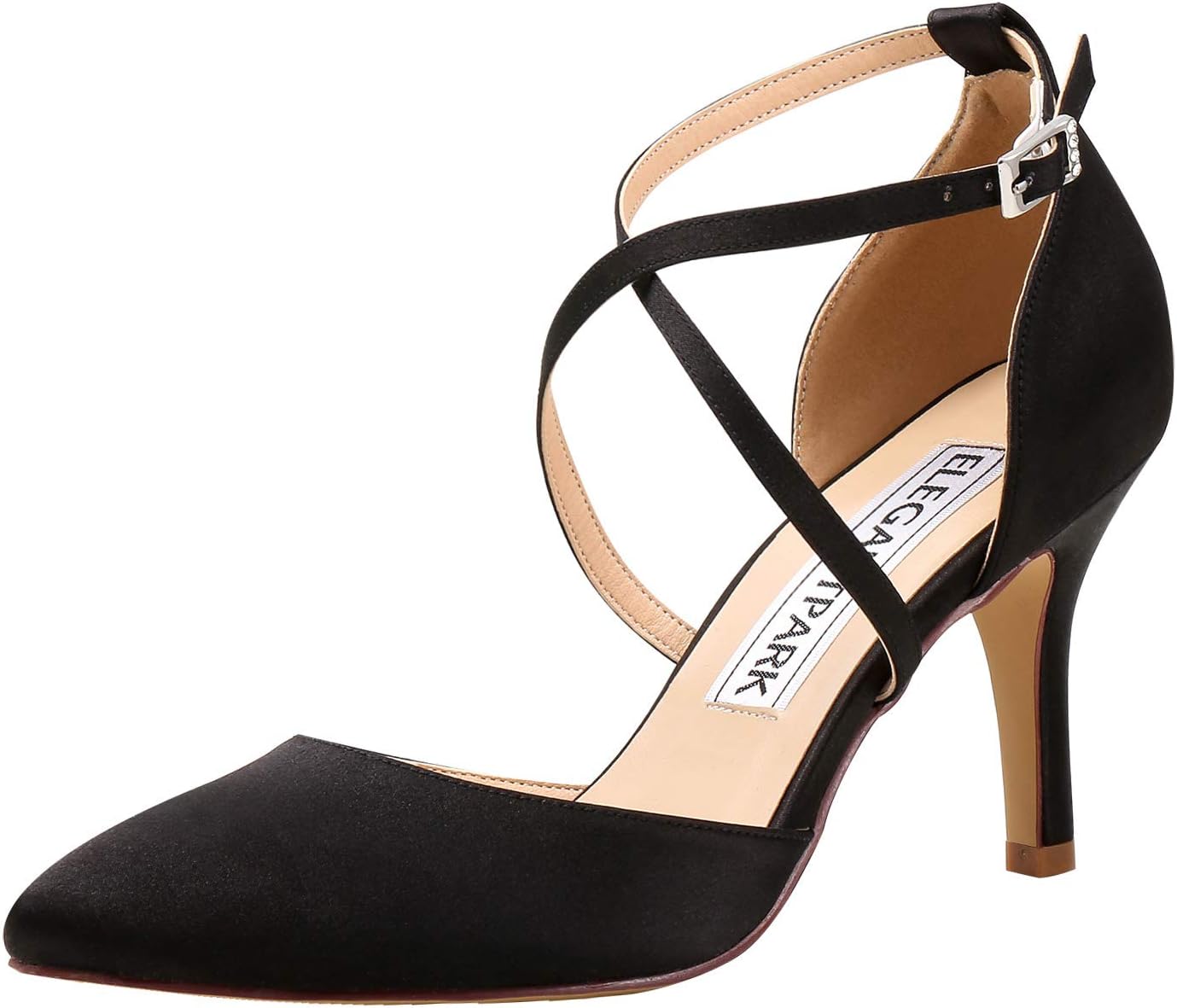 ELEGANTPARK Heels for Women Closed Toe Strappy Pointed High Heel Pumps Satin Pointy Wedding Evening Dress Shoes