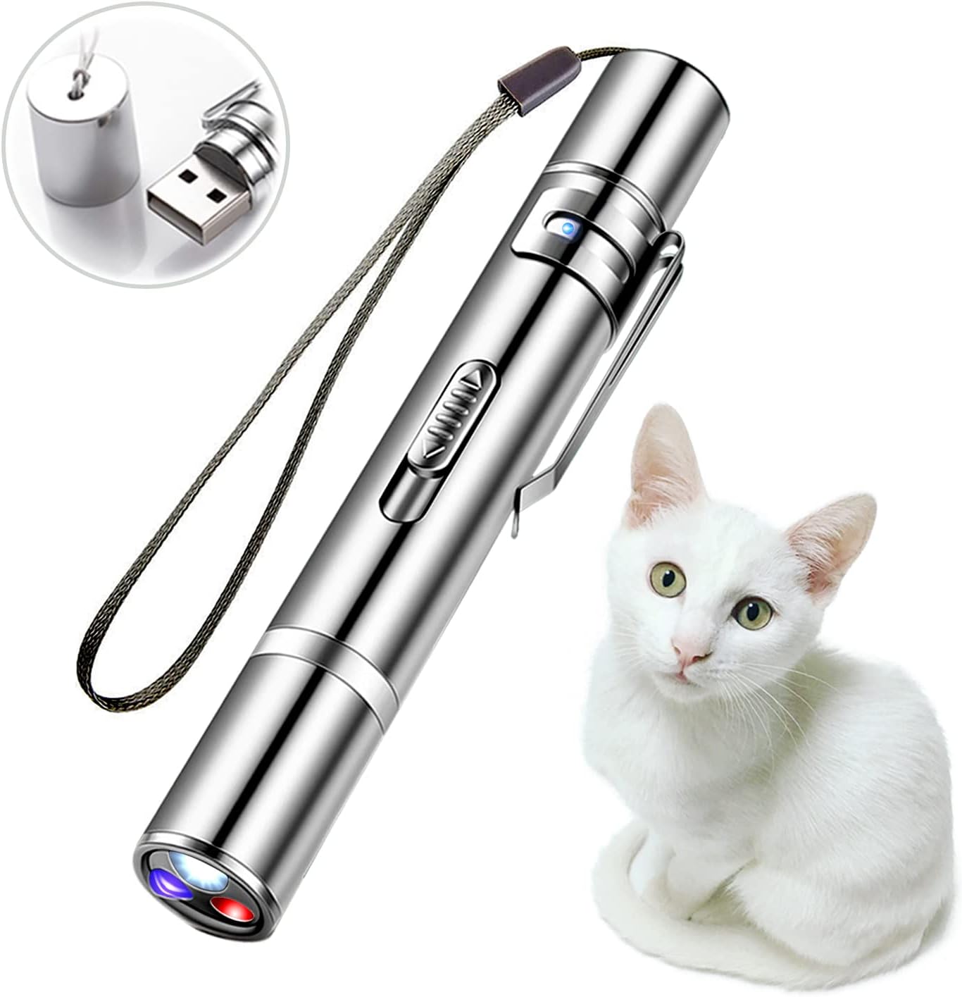 Laser Pointer for Cats Dogs, Cat Laser Toy, Interactive Cat Toys for Indoor Cats Dogs, Red Lazer Pointer Kitten Toys,Cat Laser Pointer Laser Light for Cats USB Rechargeable
