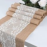 tischläufer spitze hochzeit 🌻【Hohe Qualität】: Hergestellt aus 100% natürlichem Sackleinengewebe und hochwertiger cremefarbener Spitze. Exquisite Kanten, feine Verarbeitung, nicht leicht zu lösender Faden. Dicker Strick mit hoher Dichte macht es langlebig.