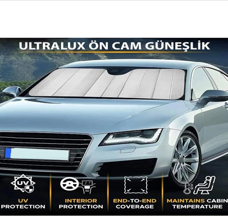 Sogex Oto Ön Cam Araba Güneşliği Katlanabilir Dışı Alüminyum Metalize Arası Balonlu Katlanabilir Güneşlik (145 * 70)