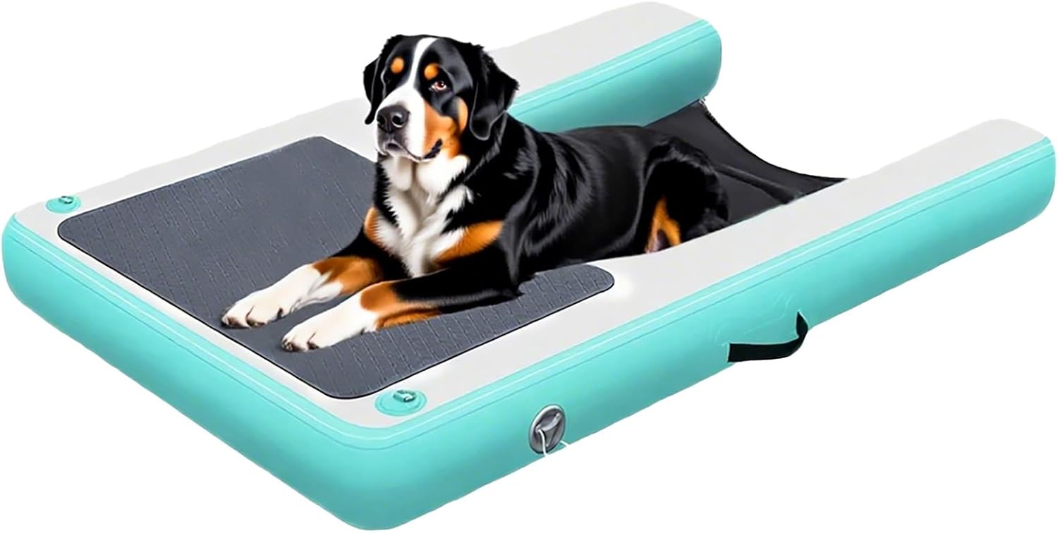 Dog Boat Ramp with Step High Visibility, Dog Pool Ramp Above Ground Pool, Pet Floating Platform Inflatable Water Ramp(Green,150x100x15cm/59.1x39.4x5.9in)
