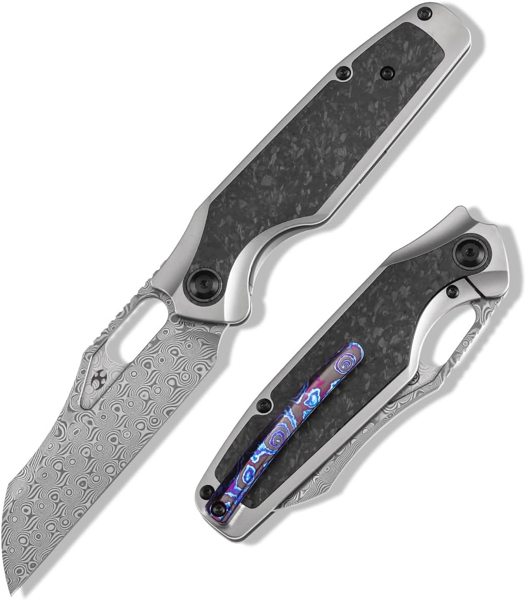 KANSEPT Tuckamore Camping Pocket Knives for Men 8.12in Folding Knives with 3.54in Stonewashed CPM 20CV Material and Black Stonewashed Titanium Brown Micarta Handle for Outdoor, Tactical, Survival K1052A4