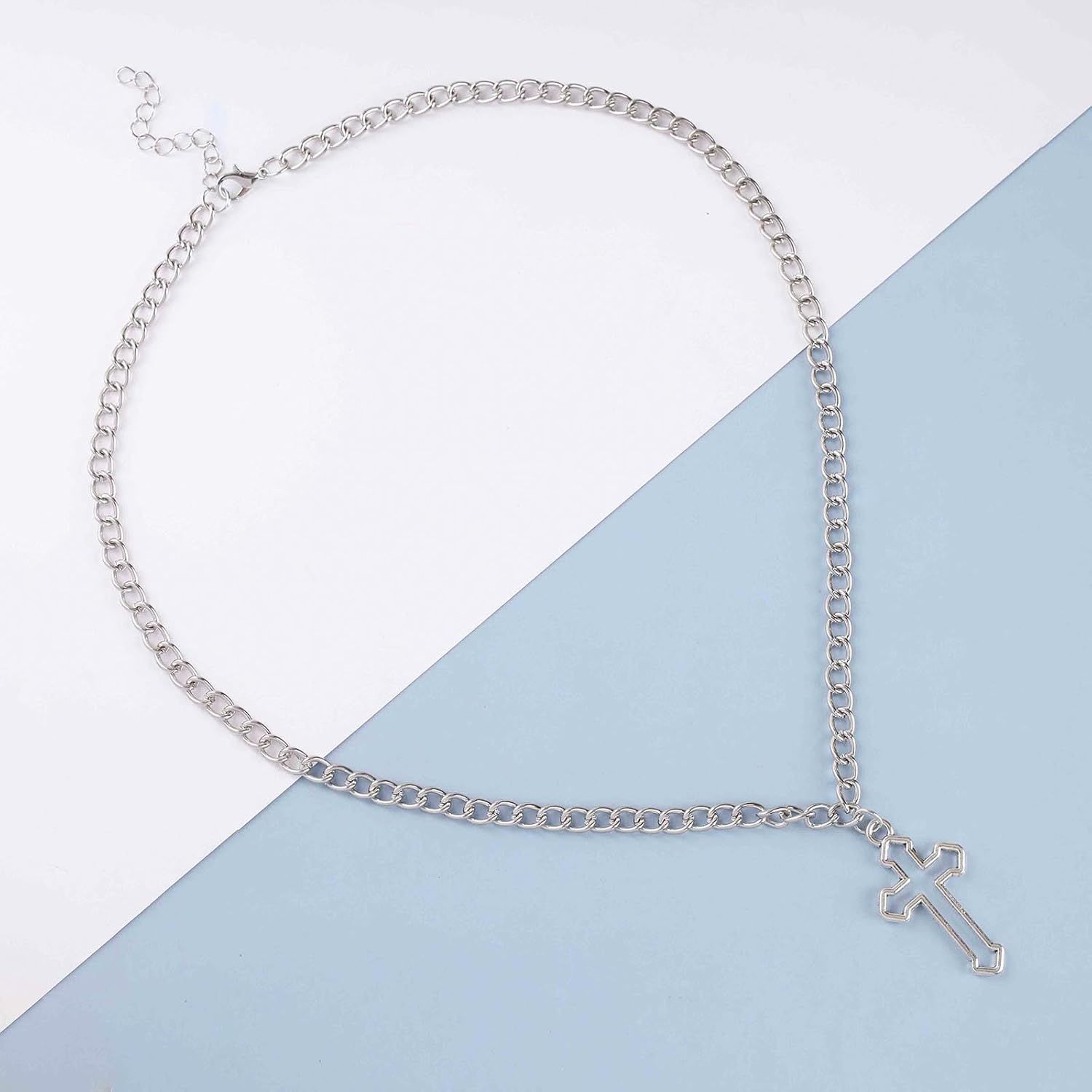 Punk Long Cross Necklace Chain Hollow Cross Pendant Necklace Large Religion Cross Necklace Silver Faith Cross Choker Necklace Jewelry for Women - Image 3