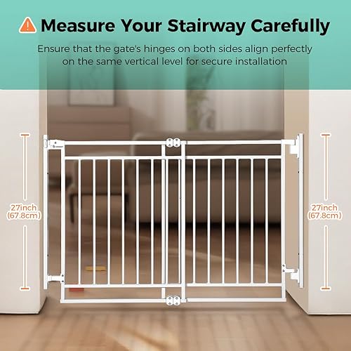 Miniatura 7 de COMOMY Puerta de bebé de 27.5 a 43 pulgadas, sin barra inferior para escaleras y puertas, puerta para perros con cierre automático 2 en 1 para