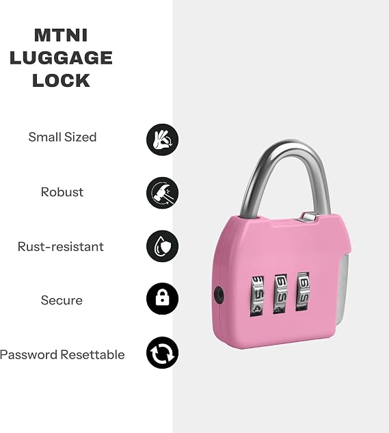 Small Combo Lock, 3 Code Combination Padlock, Travel Safe Mini Suitcase Luggage Locks, Portable Small Locker Lock for Tool Box, Bag, Backpack Zipper, Diary (Pink+Blue, 2-Pack)