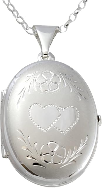 Sterling Silver Oval Family Locket Pendant With 18" Sterling Silver Chain - Space for 4 Photographs - Jewellery Gift Box Included