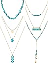 Estune 6 Pcs Turquoise Jewelry for Women Western Jewelry Boho Necklaces Gold and Turquoise Necklace Suede Choker Long Chain Tassels
