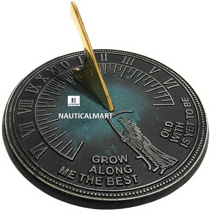 Brass Sundial Grow Old Along with Me (Green Sundial)