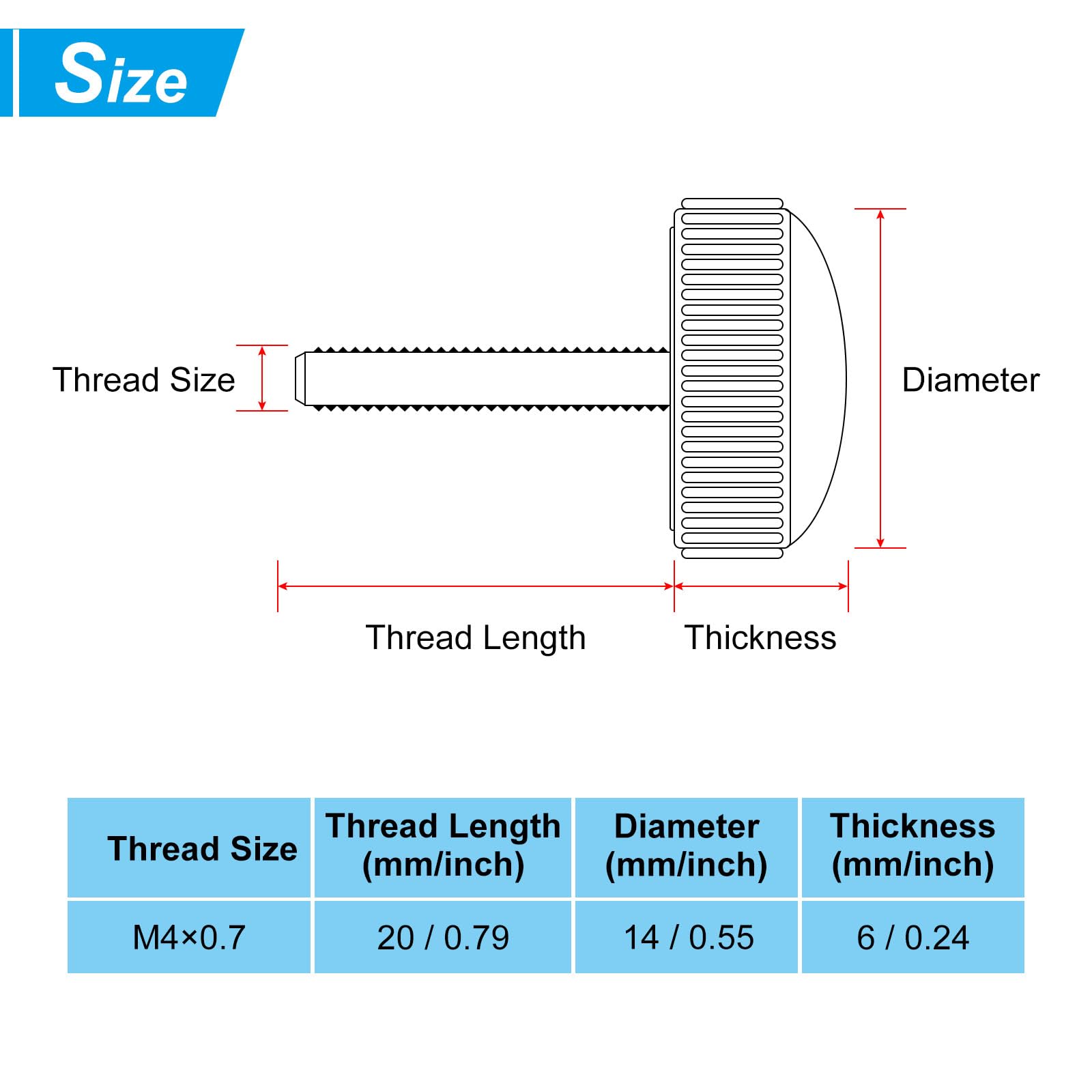 PATIKIL M4x20mm Knurled Thumb Screws - Image 2