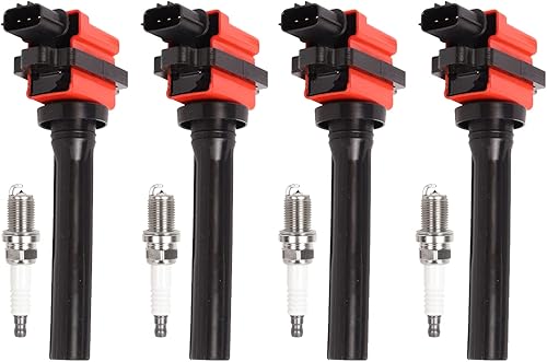 ENA Juego de 4 bobinas de encendido rojas con 4 bujías de platino compatibles con Chevrolet Suzuki Tracker Vitara Esteem Sidekick 1.8L 2.0L