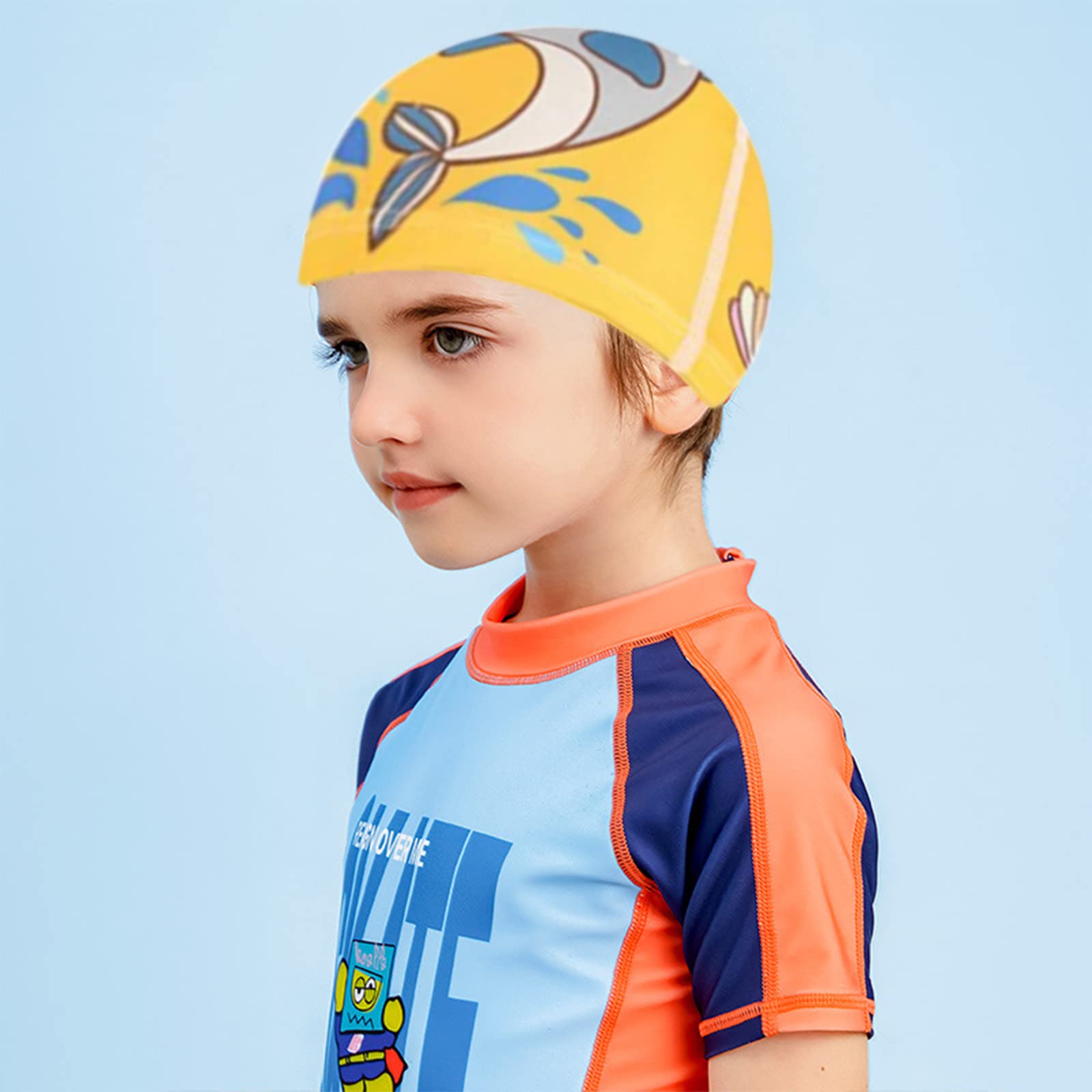 Scettar Cuffia Piscina Bambino, 4 Pezzi Poliestere Cuffia da Nuoto per Bambini, 4 Tipi di Graziosa Cuffie Bambina, Cuffia Nuoto da 3 a 8 Anni (Rosa, blu