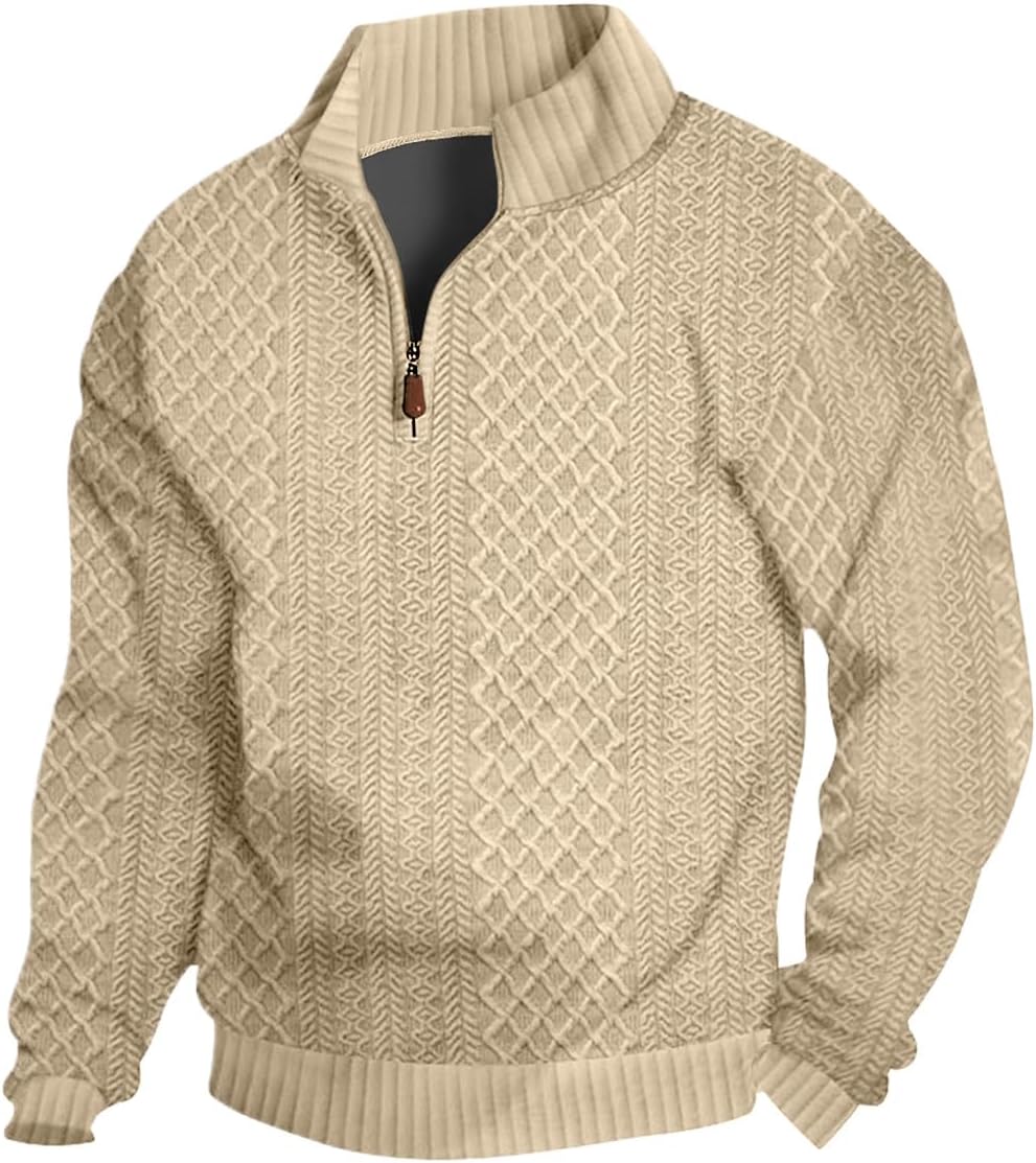 Men's Quarter Zip Sweatshirt Pullover Sweater Casual Long Sleeve Stand Collar Quarter Sweaters