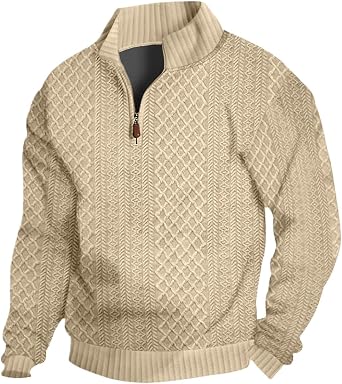 Mens Quarter Zip Sweatshirt Pullover Sweater Casual Long Sleeve Stand Collar Quarter Sweaters