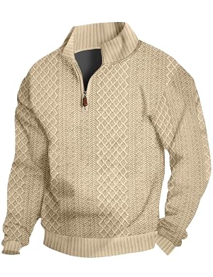Mens Quarter Zip Sweatshirt Pullover Sweater Casual Long Sleeve Stand Collar Quarter Sweaters