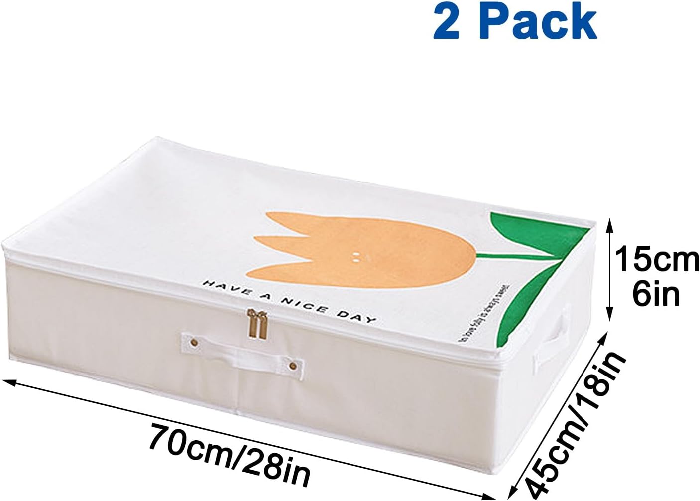 2 Pack Storage for Under Bed, Foldable Under the Bed Storage Containers, Double Zipper, for Clothes, Shoes, Quilt, Toys(70x45x15cm/28x18x6in)