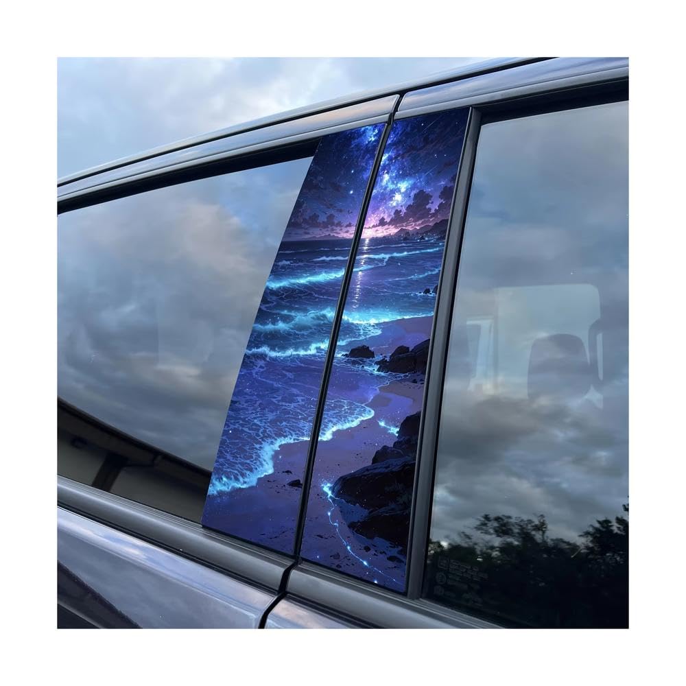Bertdcx One Color 2 Piece Beach And Sky Theme Car Stickers Easy-To-Tear B-Pillar Protective Film Auto Parts