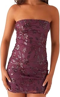 Women Strapless Mini Dress Backless Tube Floral Bodycon Party Club Dresses