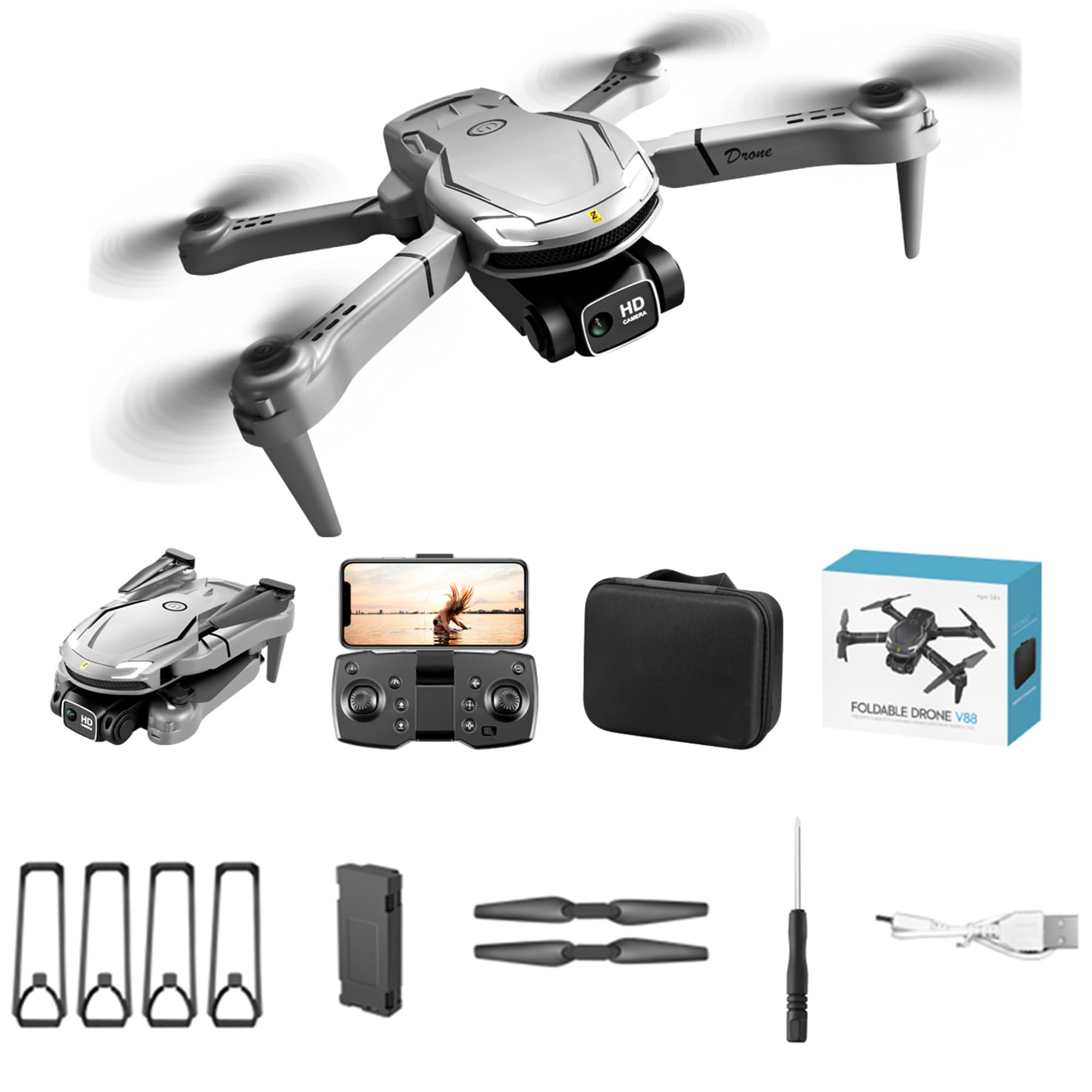 Drone with Camera, Mini Drone for Kids Hobby rc Quadcopters & Multirotors, Aerial Drones for Kids, Drone with Built in Camera (Gray)