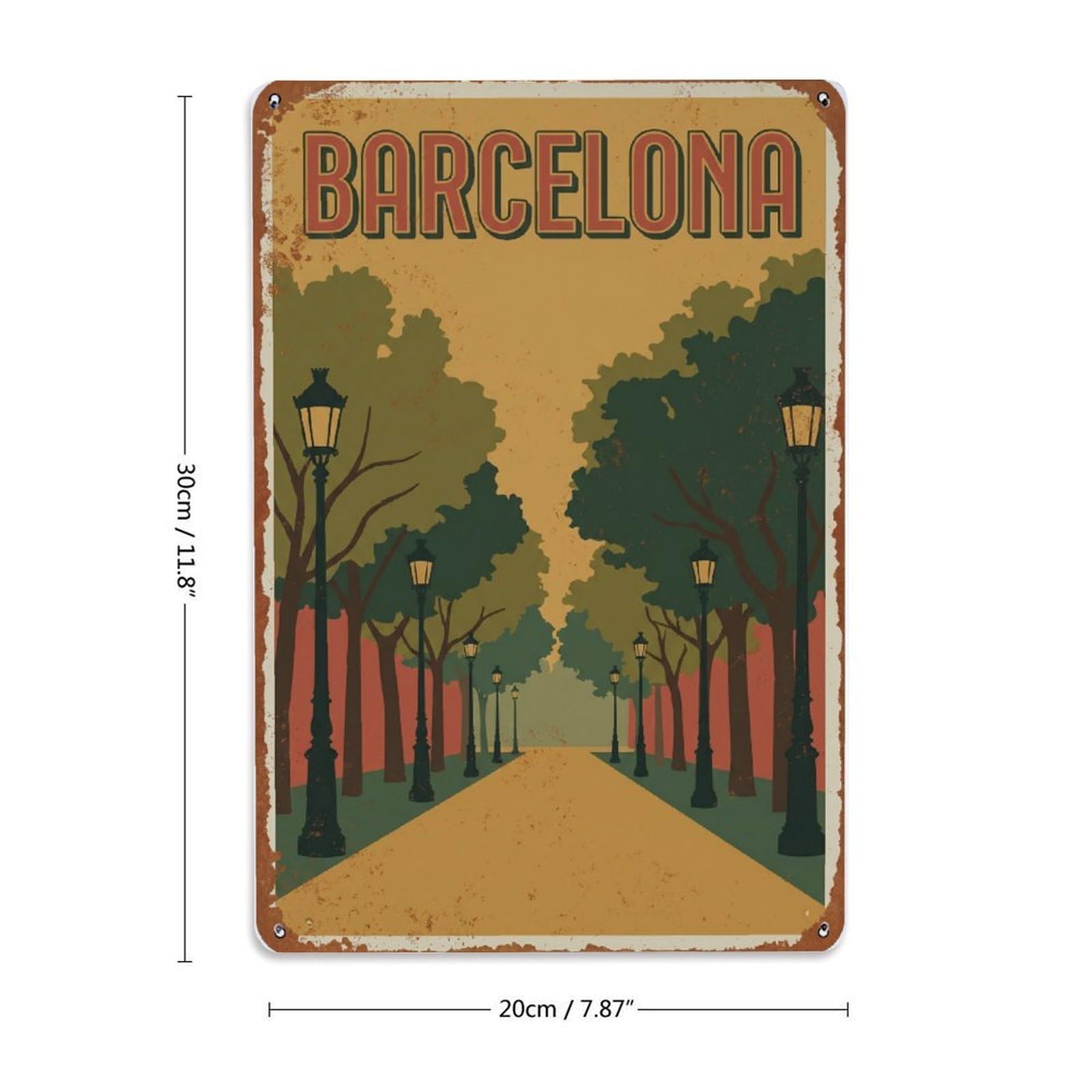 Vintage Travel Avenues Spain Tree-lined Metal Tin Sign Plaque Wall Decor for Cafe, Club Bar, Office, Home Garden Metal Poster 8x12Inch