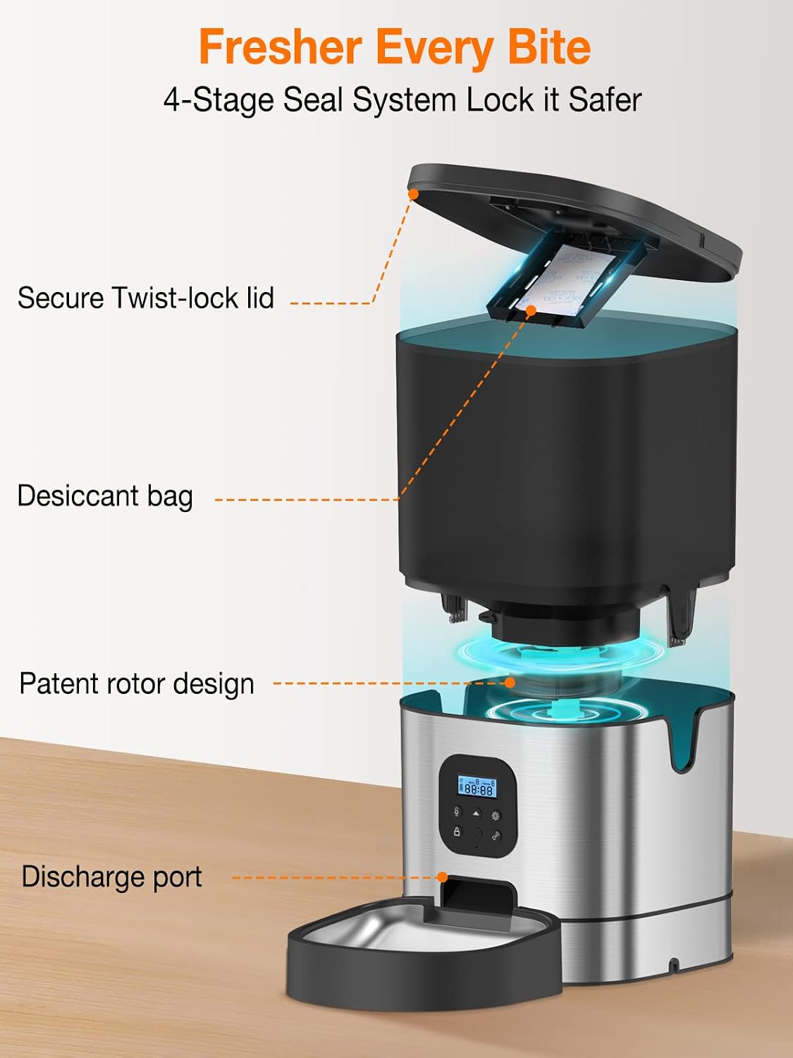 Anthter Automatic Pet Feeder with battery and adapter power options