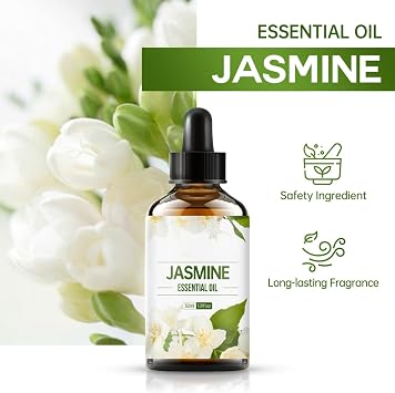 Jasmine Essential Oil, Natural Jasmine Oil with Dropper, Sweetly Floral Jasmines Fragrance Oil for for Diffuser, Hair, Skin, Perfume, Massages, Soap, Candle Making, DIY Projects & More - 30ml